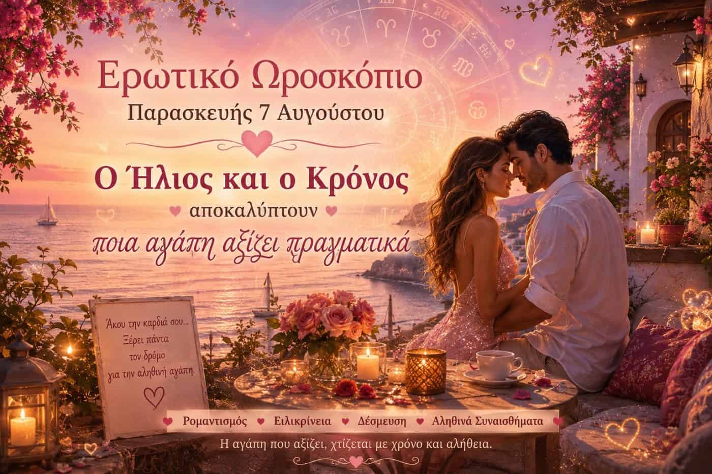Ερωτικό ωροσκόπιο Παρασκευής 7 Αυγούστου: Ο Ήλιος και ο Κρόνος αποκαλύπτουν ποια αγάπη αξίζει πραγματικά