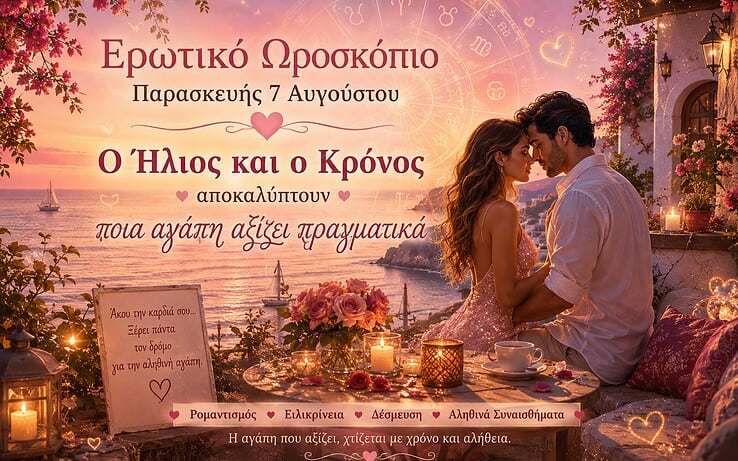 Ερωτικό ωροσκόπιο Παρασκευής 7 Αυγούστου: Ο Ήλιος και ο Κρόνος αποκαλύπτουν ποια αγάπη αξίζει πραγματικά