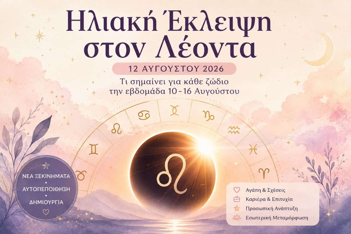 Η Ηλιακή έκλειψη στον Λέοντα έχει ένα ξεχωριστό μήνυμα για το ζώδιό σου την εβδομάδα 10–16 Αυγούστου 2026