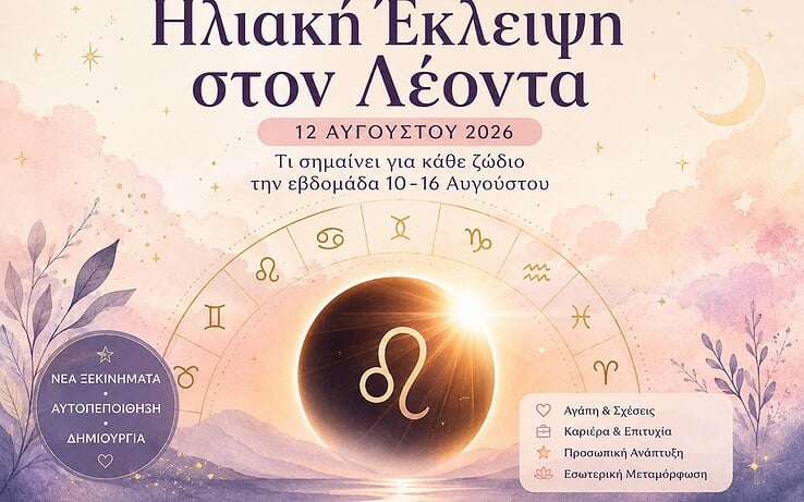 Η Ηλιακή έκλειψη στον Λέοντα έχει ένα ξεχωριστό μήνυμα για το ζώδιό σου την εβδομάδα 10–16 Αυγούστου 2026