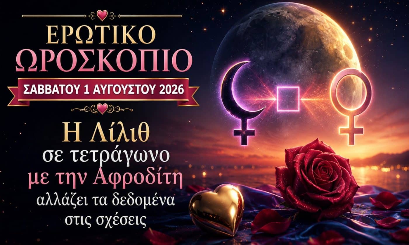 Ερωτικό Ωροσκόπιο Σαββάτου 1 Αυγούστου 2026: Η Λίλιθ σε τετράγωνο με την Αφροδίτη αλλάζει τα δεδομένα στις σχέσεις
