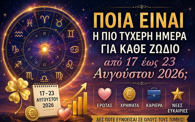 Η πιο τυχερή ημέρα της εβδομάδας για κάθε ζώδιο, 17–23 Αυγούστου 2026