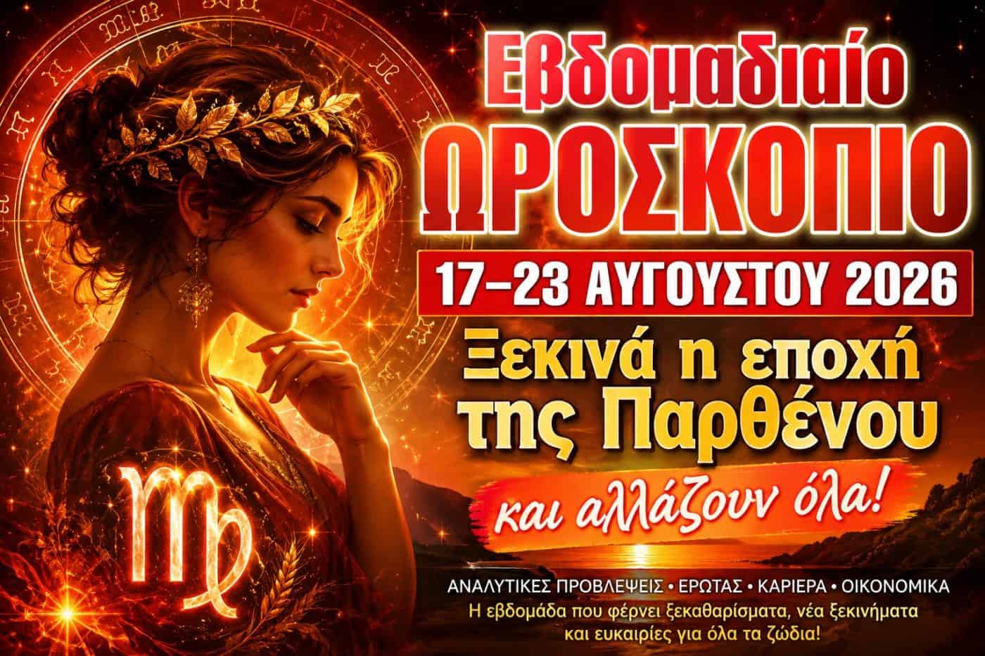 Εβδομαδιαίο Ωροσκόπιο 17–23 Αυγούστου 2026: Ξεκινά η εποχή της Παρθένου και αλλάζουν όλα