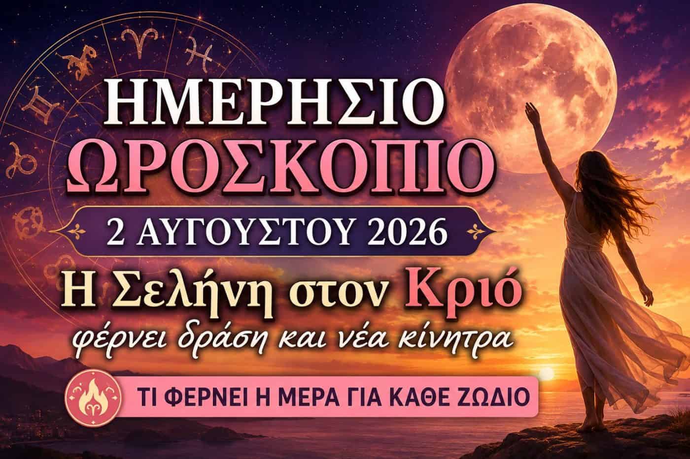 Ημερήσιο Ωροσκόπιο Κυριακής 2 Αυγούστου 2026: Η Σελήνη στον Κριό επαναφέρει το κίνητρο και τη δράση