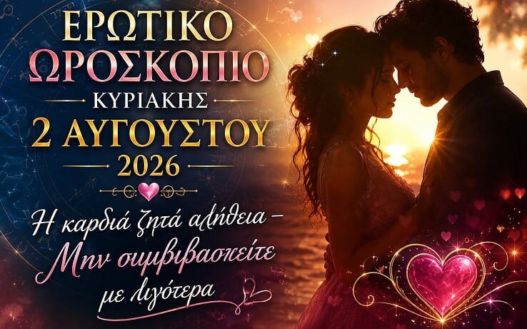 Ερωτικό Ωροσκόπιο Κυριακής 2 Αυγούστου 2026: Η καρδιά ζητά αλήθεια – Μην συμβιβαστείτε με λιγότερα