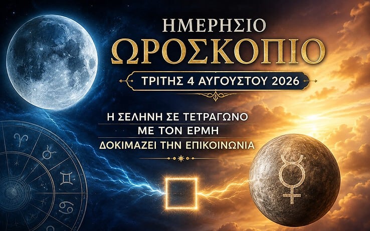 Ημερήσιο Ωροσκόπιο Τρίτης 4 Αυγούστου 2026: Η Σελήνη σε τετράγωνο με τον Ερμή δοκιμάζει την επικοινωνία