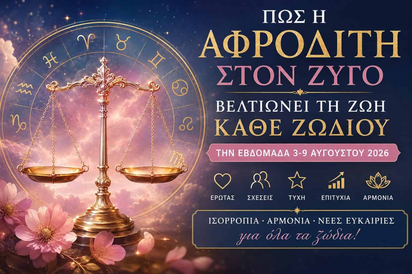 Πώς βελτιώνεται η ζωή κάθε ζωδίου με την είσοδο της Αφροδίτης στον Ζυγό την εβδομάδα 3 – 9 Αυγούστου 2026
