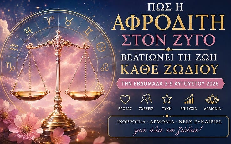 Πώς βελτιώνεται η ζωή κάθε ζωδίου με την είσοδο της Αφροδίτης στον Ζυγό την εβδομάδα 3 – 9 Αυγούστου 2026