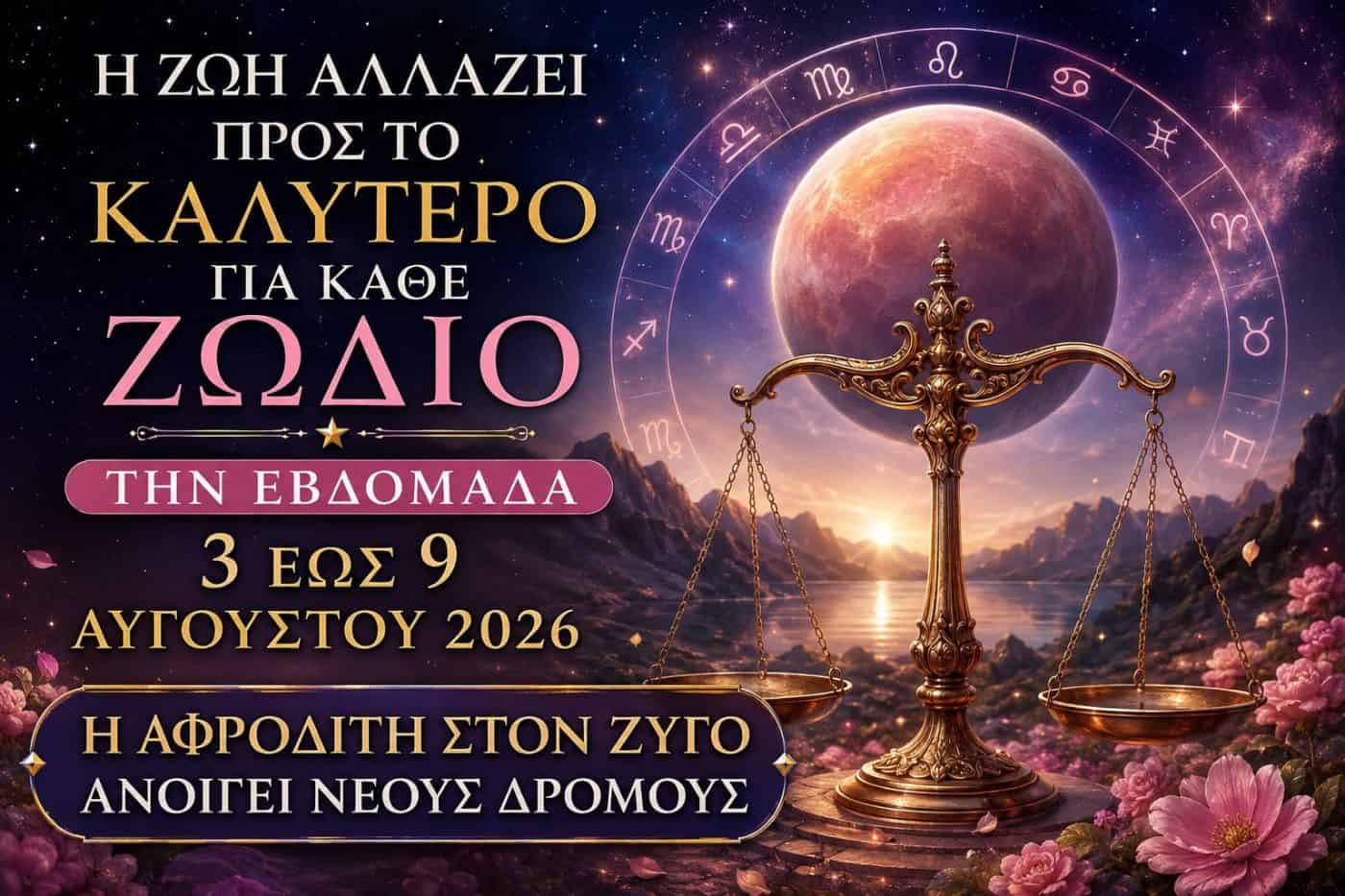 Η ζωή αλλάζει προς το καλύτερο για κάθε ζώδιο την εβδομάδα 3 έως 9 Αυγούστου 2026 – Η Αφροδίτη στον Ζυγό ανοίγει νέους δρόμους