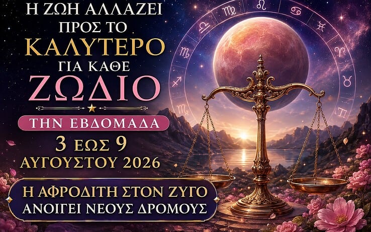 Η ζωή αλλάζει προς το καλύτερο για κάθε ζώδιο την εβδομάδα 3 έως 9 Αυγούστου 2026 – Η Αφροδίτη στον Ζυγό ανοίγει νέους δρόμους