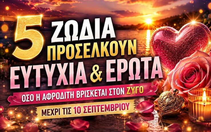 5 ζώδια προσελκύουν ευτυχία και έρωτα όσο η Αφροδίτη βρίσκεται στον Ζυγό – Μέχρι τις 10 Σεπτεμβρίου