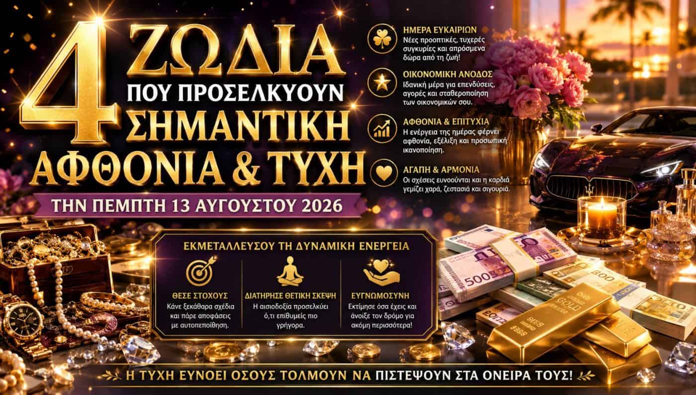 4 ζώδια που προσελκύουν σημαντική αφθονία και τύχη την Πέμπτη 13 Αυγούστου 2026