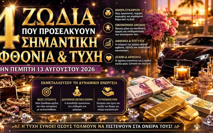 4 ζώδια που προσελκύουν σημαντική αφθονία και τύχη την Πέμπτη 13 Αυγούστου 2026