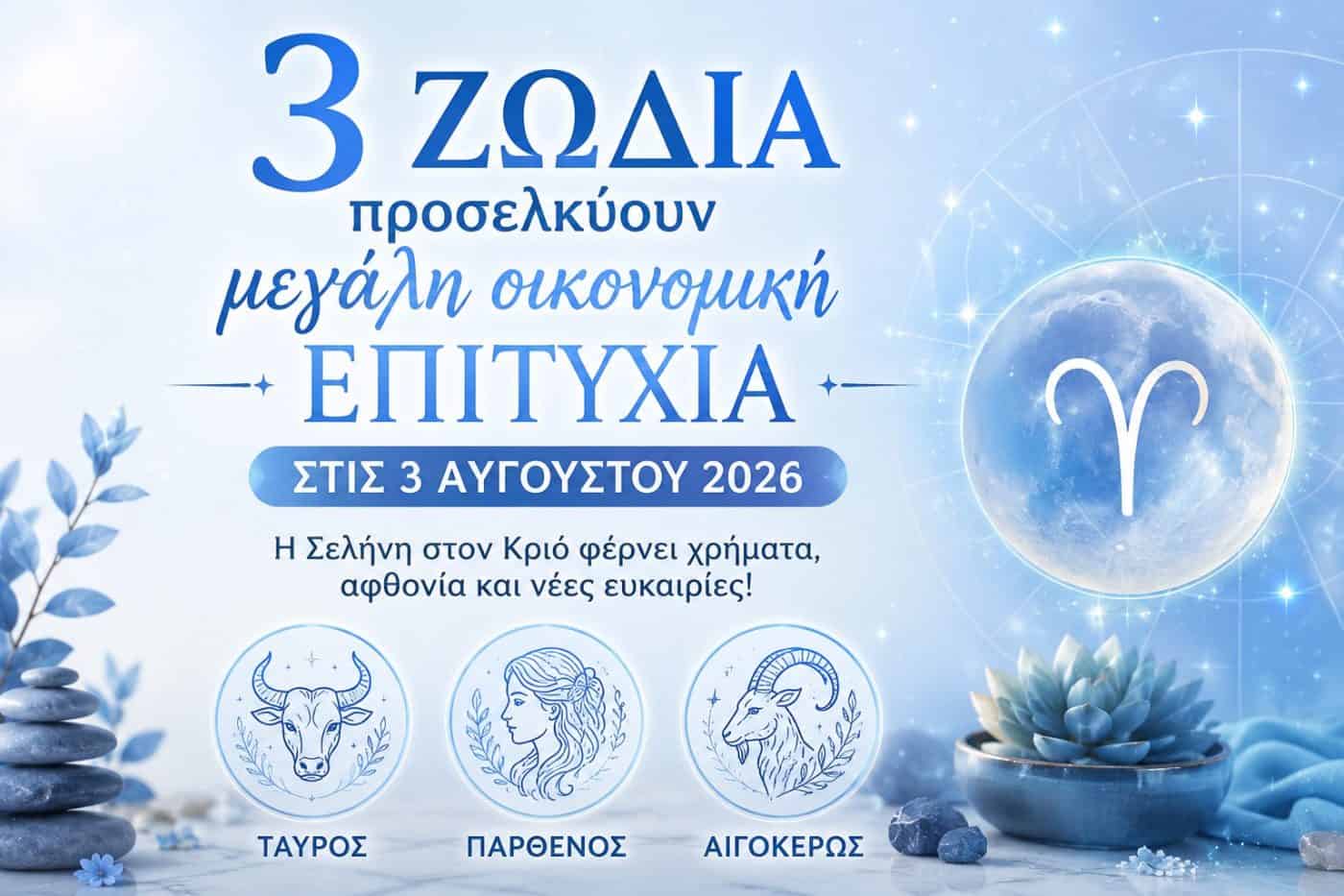 3 ζώδια προσελκύουν μεγάλη οικονομική επιτυχία με τη Σελήνη στον Κριό στις 3 Αυγούστου 2026