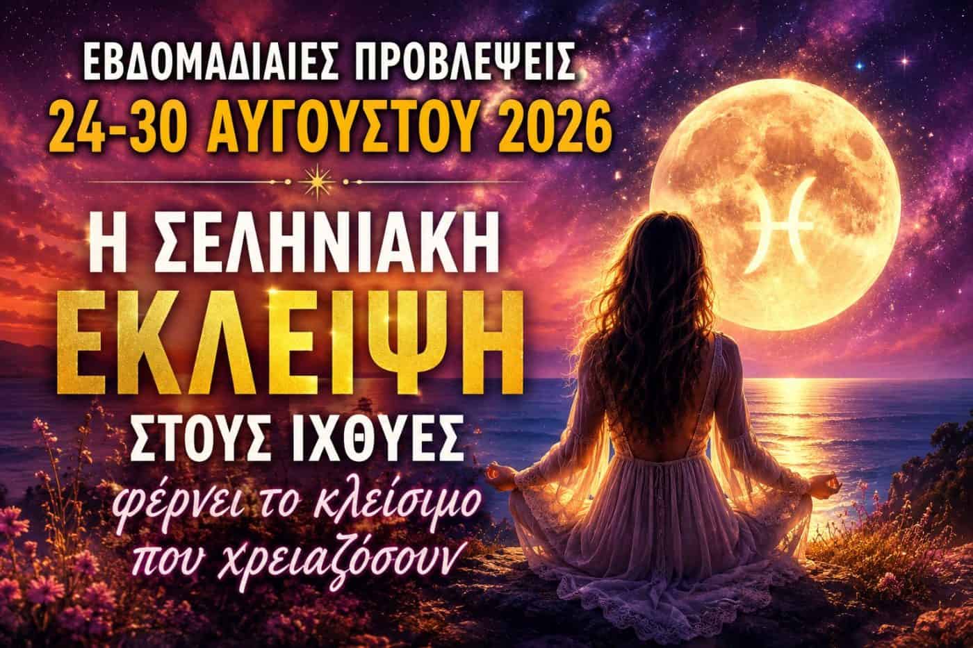 Εβδομαδιαίες προβλέψεις 24-30 Αυγούστου 2026: Η σεληνιακή έκλειψη στους Ιχθύες φέρνει το κλείσιμο που χρειαζόσουν
