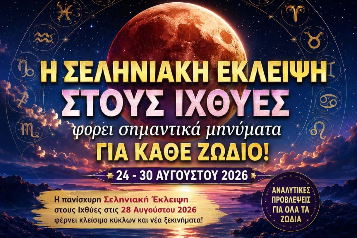 Η Σεληνιακή Έκλειψη στους Ιχθύες φέρνει σημαντικά μηνύματα για κάθε ζώδιο (24–30 Αυγούστου 2026)