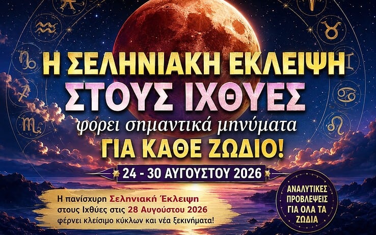 Η Σεληνιακή Έκλειψη στους Ιχθύες φέρνει σημαντικά μηνύματα για κάθε ζώδιο (24–30 Αυγούστου 2026)