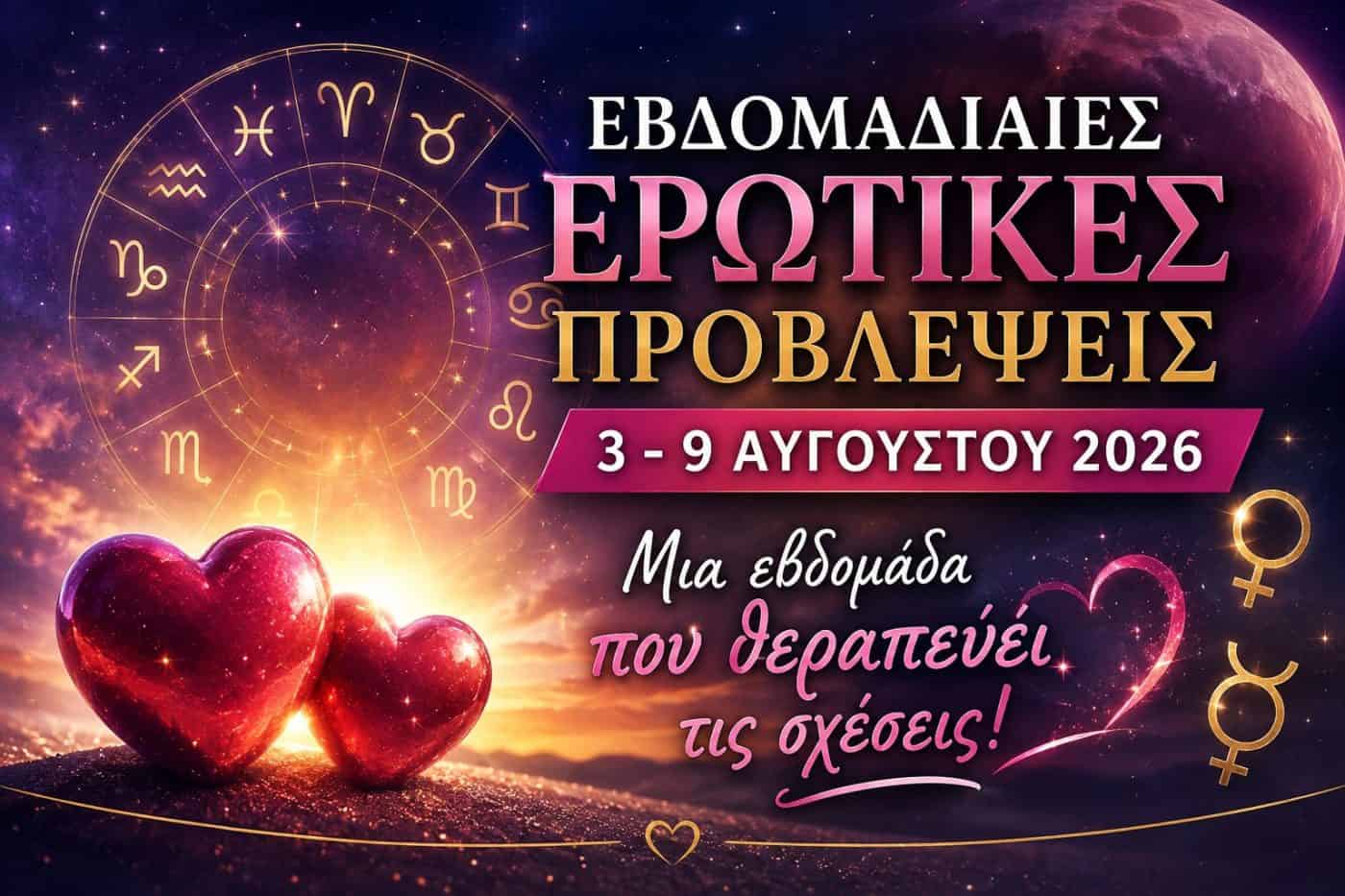 Εβδομαδιαίες Ερωτικές Προβλέψεις 3 – 9 Αυγούστου 2026: Μια εβδομάδα που θεραπεύει σχέσεις και ανοίγει νέους δρόμους στην αγάπη