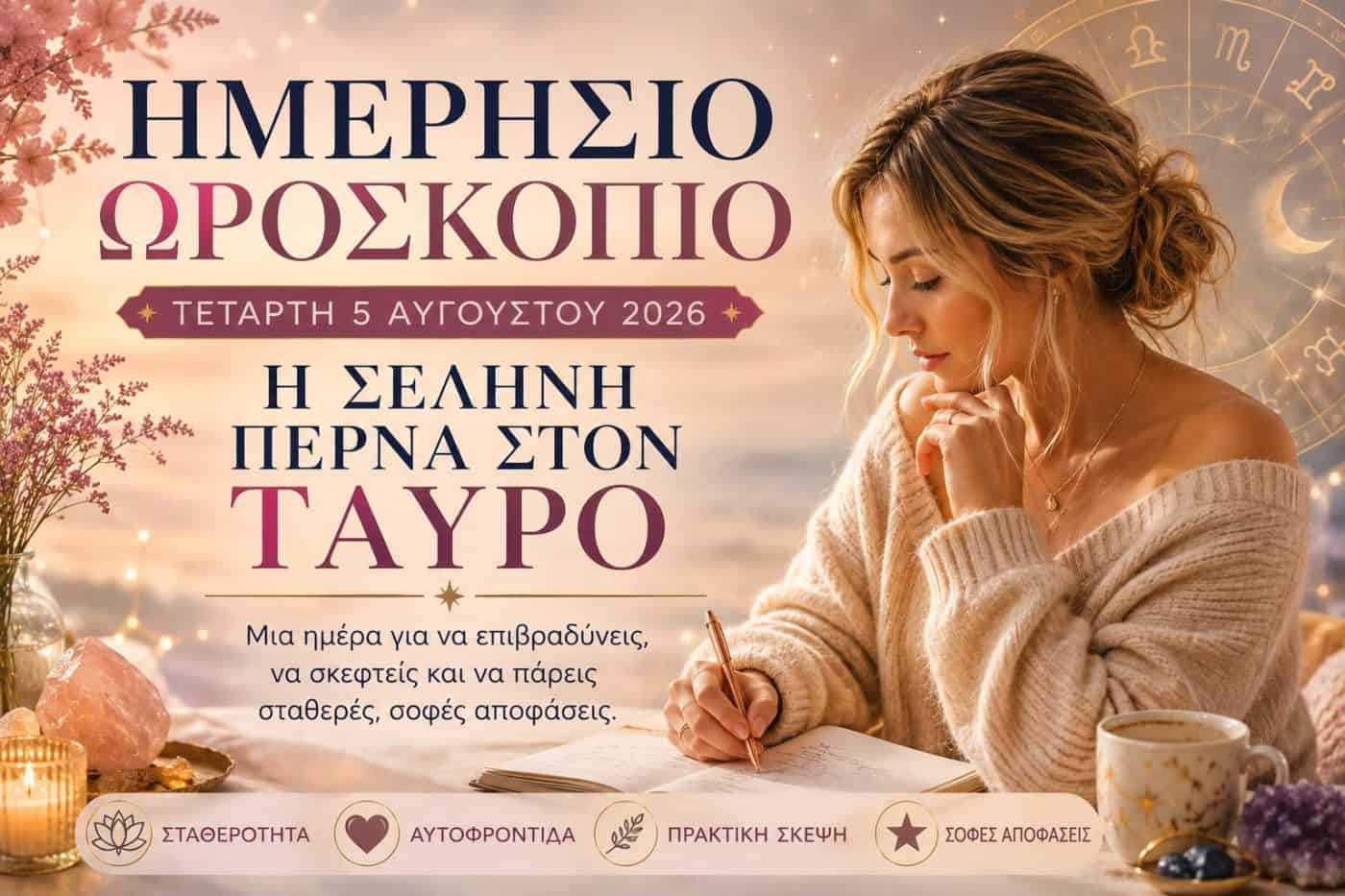 Ημερήσιο Ωροσκόπιο Τετάρτης 5 Αυγούστου 2026: Η Σελήνη περνά στον Ταύρο και φέρνει σταθερότητα