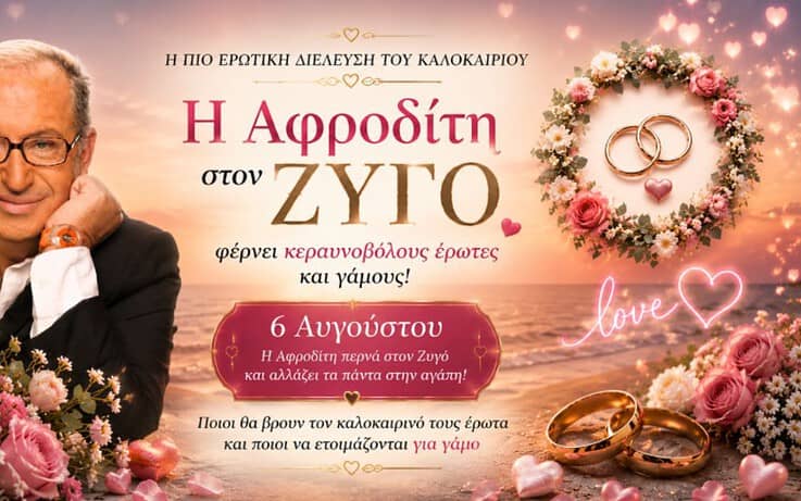 Η πιο ερωτική διέλευση του καλοκαιριού: Η Αφροδίτη στον Ζυγό στις 6 Αυγούστου,  φέρνει κεραυνοβόλους έρωτες και γάμους