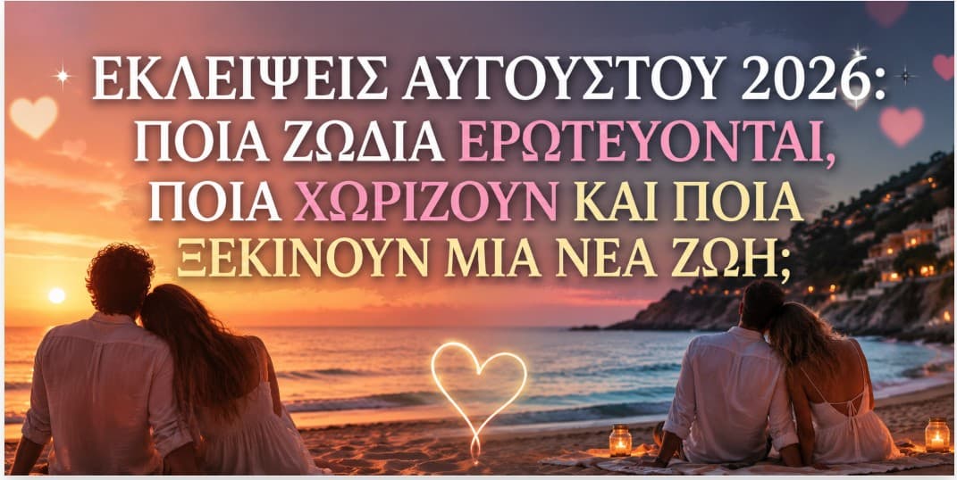 Εκλείψεις Αυγούστου 2026: Ποια ζώδια ερωτεύονται, ποια δοκιμάζονται και ποια γυρίζουν σελίδα